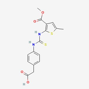 molecular formula C16H16N2O4S2 B4650227 {4-[({[3-(methoxycarbonyl)-5-methyl-2-thienyl]amino}carbonothioyl)amino]phenyl}acetic acid 