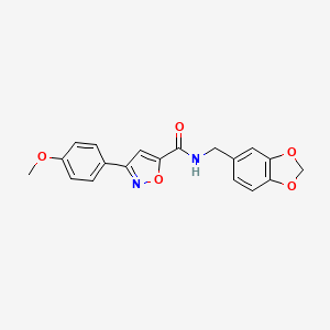 molecular formula C19H16N2O5 B4650229 N-(1,3-benzodioxol-5-ylmethyl)-3-(4-methoxyphenyl)isoxazole-5-carboxamide 