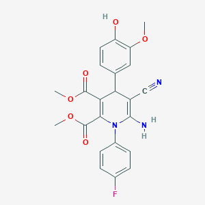 molecular formula C23H20FN3O6 B4650345 dimethyl 6-amino-5-cyano-1-(4-fluorophenyl)-4-(4-hydroxy-3-methoxyphenyl)-1,4-dihydropyridine-2,3-dicarboxylate 