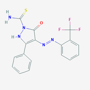molecular formula C17H12F3N5OS B465054 5-oxo-3-phenyl-4-{[2-(trifluoromethyl)phenyl]hydrazono}-4,5-dihydro-1H-pyrazole-1-carbothioamide 