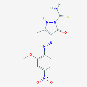 molecular formula C12H12N6O4S B465055 4-({4-nitro-2-methoxyphenyl}hydrazono)-3-methyl-5-oxo-4,5-dihydro-1H-pyrazole-1-carbothioamide 