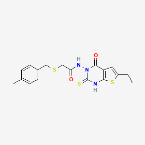 molecular formula C18H19N3O2S3 B4650555 N-(6-ethyl-2-mercapto-4-oxothieno[2,3-d]pyrimidin-3(4H)-yl)-2-[(4-methylbenzyl)thio]acetamide 
