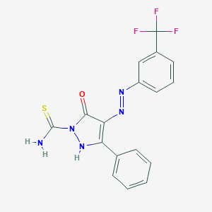 molecular formula C17H12F3N5OS B465056 (4E)-5-oxo-3-phenyl-4-{2-[3-(trifluoromethyl)phenyl]hydrazinylidene}-4,5-dihydro-1H-pyrazole-1-carbothioamide 