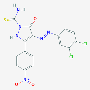 molecular formula C16H10Cl2N6O3S B465057 4-[(3,4-dichlorophenyl)hydrazono]-3-{4-nitrophenyl}-5-oxo-4,5-dihydro-1H-pyrazole-1-carbothioamide 
