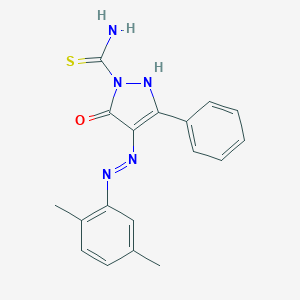 molecular formula C18H17N5OS B465058 4-[(2,5-dimethylphenyl)hydrazono]-5-oxo-3-phenyl-4,5-dihydro-1H-pyrazole-1-carbothioamide 