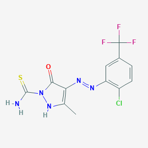 molecular formula C12H9ClF3N5OS B465059 (4Z)-4-{2-[2-chloro-5-(trifluoromethyl)phenyl]hydrazinylidene}-3-methyl-5-oxo-4,5-dihydro-1H-pyrazole-1-carbothioamide 