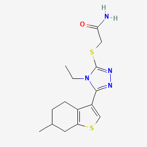 molecular formula C15H20N4OS2 B4650641 2-{[4-ethyl-5-(6-methyl-4,5,6,7-tetrahydro-1-benzothien-3-yl)-4H-1,2,4-triazol-3-yl]thio}acetamide 