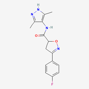 molecular formula C15H15FN4O2 B4650736 N-(3,5-dimethyl-1H-pyrazol-4-yl)-3-(4-fluorophenyl)-4,5-dihydro-5-isoxazolecarboxamide 