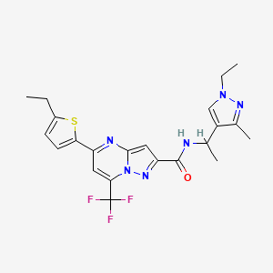 molecular formula C22H23F3N6OS B4650766 N-[1-(1-ethyl-3-methyl-1H-pyrazol-4-yl)ethyl]-5-(5-ethyl-2-thienyl)-7-(trifluoromethyl)pyrazolo[1,5-a]pyrimidine-2-carboxamide 