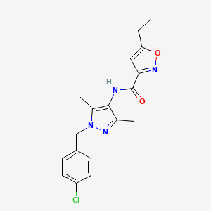 molecular formula C18H19ClN4O2 B4650987 N-[1-(4-chlorobenzyl)-3,5-dimethyl-1H-pyrazol-4-yl]-5-ethyl-3-isoxazolecarboxamide 