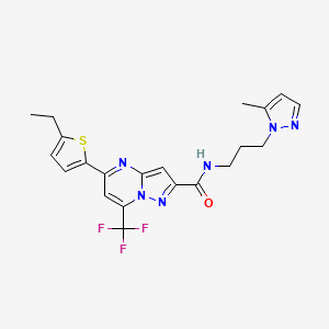 molecular formula C21H21F3N6OS B4651029 5-(5-ethyl-2-thienyl)-N-[3-(5-methyl-1H-pyrazol-1-yl)propyl]-7-(trifluoromethyl)pyrazolo[1,5-a]pyrimidine-2-carboxamide 
