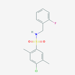 molecular formula C15H15ClFNO2S B4651079 4-chloro-N-(2-fluorobenzyl)-2,5-dimethylbenzenesulfonamide 