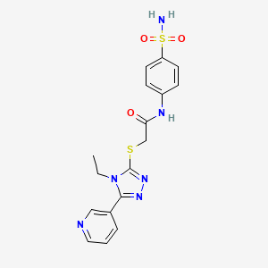 molecular formula C17H18N6O3S2 B4651136 N-[4-(aminosulfonyl)phenyl]-2-{[4-ethyl-5-(3-pyridinyl)-4H-1,2,4-triazol-3-yl]thio}acetamide CAS No. 573941-79-4