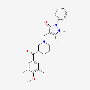 molecular formula C27H33N3O3 B4651261 4-{[3-(4-methoxy-3,5-dimethylbenzoyl)-1-piperidinyl]methyl}-1,5-dimethyl-2-phenyl-1,2-dihydro-3H-pyrazol-3-one 