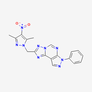 molecular formula C18H15N9O2 B4651267 2-[(3,5-dimethyl-4-nitro-1H-pyrazol-1-yl)methyl]-7-phenyl-7H-pyrazolo[4,3-e][1,2,4]triazolo[1,5-c]pyrimidine 
