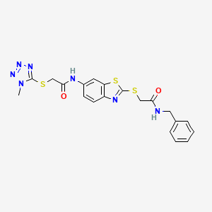 molecular formula C20H19N7O2S3 B4651343 N-(2-{[2-(benzylamino)-2-oxoethyl]thio}-1,3-benzothiazol-6-yl)-2-[(1-methyl-1H-tetrazol-5-yl)thio]acetamide 