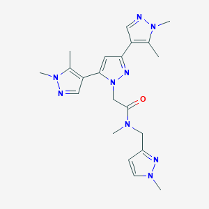 molecular formula C21H27N9O B4651433 N-methyl-N-[(1-methyl-1H-pyrazol-3-yl)methyl]-2-(1,1'',5,5''-tetramethyl-1H,1'H,1''H-4,3':5',4''-terpyrazol-1'-yl)acetamide 