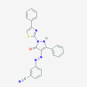 molecular formula C25H16N6OS B465144 3-{2-[5-oxo-3-phenyl-1-(4-phenyl-1,3-thiazol-2-yl)-1,5-dihydro-4H-pyrazol-4-ylidene]hydrazino}benzonitrile 