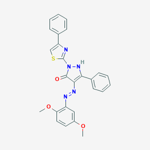 (4Z)-4-[2-(2,5-dimethoxyphenyl)hydrazinylidene]-5-phenyl-2-(4-phenyl-1,3-thiazol-2-yl)-2,4-dihydro-3H-pyrazol-3-one