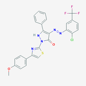 molecular formula C26H17ClF3N5O2S B465148 (4Z)-4-{2-[2-chloro-5-(trifluoromethyl)phenyl]hydrazinylidene}-2-[4-(4-methoxyphenyl)-1,3-thiazol-2-yl]-5-phenyl-2,4-dihydro-3H-pyrazol-3-one 