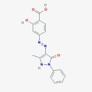 molecular formula C17H14N4O4 B465150 2-hydroxy-4-[2-(3-methyl-5-oxo-1-phenyl-1,5-dihydro-4H-pyrazol-4-ylidene)hydrazino]benzoic acid 