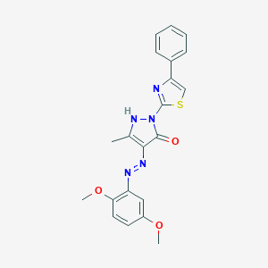 molecular formula C21H19N5O3S B465152 (4E)-4-[2-(2,5-dimethoxyphenyl)hydrazinylidene]-5-methyl-2-(4-phenyl-1,3-thiazol-2-yl)-2,4-dihydro-3H-pyrazol-3-one 