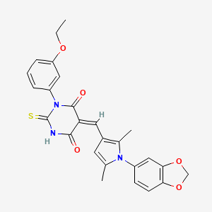 molecular formula C26H23N3O5S B4651666 5-{[1-(1,3-benzodioxol-5-yl)-2,5-dimethyl-1H-pyrrol-3-yl]methylene}-1-(3-ethoxyphenyl)-2-thioxodihydro-4,6(1H,5H)-pyrimidinedione 