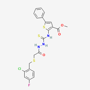 molecular formula C22H19ClFN3O3S3 B4651684 methyl 2-{[(2-{[(2-chloro-4-fluorobenzyl)thio]acetyl}hydrazino)carbonothioyl]amino}-5-phenyl-3-thiophenecarboxylate 