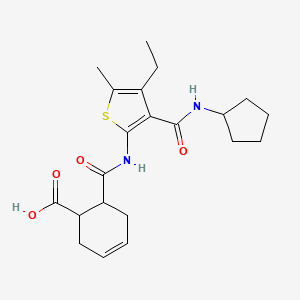 molecular formula C21H28N2O4S B4651730 6-[({3-[(cyclopentylamino)carbonyl]-4-ethyl-5-methyl-2-thienyl}amino)carbonyl]-3-cyclohexene-1-carboxylic acid 