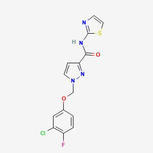molecular formula C14H10ClFN4O2S B4651759 1-[(3-chloro-4-fluorophenoxy)methyl]-N-1,3-thiazol-2-yl-1H-pyrazole-3-carboxamide 