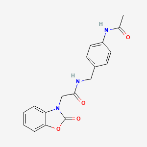 molecular formula C18H17N3O4 B4651830 N-[4-(acetylamino)benzyl]-2-(2-oxo-1,3-benzoxazol-3(2H)-yl)acetamide 
