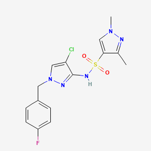 molecular formula C15H15ClFN5O2S B4651901 N-[4-chloro-1-(4-fluorobenzyl)-1H-pyrazol-3-yl]-1,3-dimethyl-1H-pyrazole-4-sulfonamide 