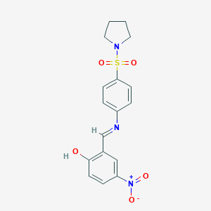 molecular formula C17H17N3O5S B465199 4-Nitro-2-({[4-(1-pyrrolidinylsulfonyl)phenyl]imino}methyl)phenol 
