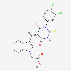 (3-{[1-(3,4-dichlorophenyl)-4,6-dioxo-2-thioxotetrahydro-5(2H)-pyrimidinylidene]methyl}-1H-indol-1-yl)acetic acid