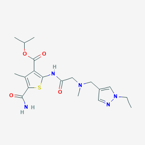 molecular formula C19H27N5O4S B4652137 isopropyl 5-(aminocarbonyl)-2-({N-[(1-ethyl-1H-pyrazol-4-yl)methyl]-N-methylglycyl}amino)-4-methyl-3-thiophenecarboxylate 