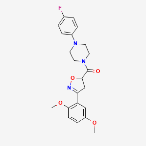 molecular formula C22H24FN3O4 B4652161 1-{[3-(2,5-dimethoxyphenyl)-4,5-dihydro-5-isoxazolyl]carbonyl}-4-(4-fluorophenyl)piperazine 