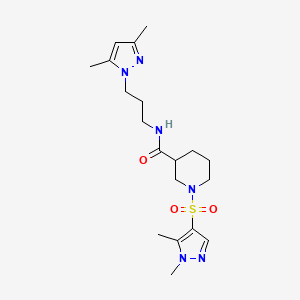 molecular formula C19H30N6O3S B4652244 N-[3-(3,5-dimethyl-1H-pyrazol-1-yl)propyl]-1-[(1,5-dimethyl-1H-pyrazol-4-yl)sulfonyl]-3-piperidinecarboxamide 