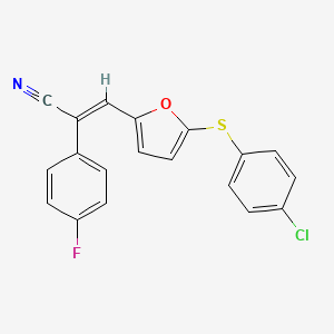 molecular formula C19H11ClFNOS B4652621 3-{5-[(4-chlorophenyl)thio]-2-furyl}-2-(4-fluorophenyl)acrylonitrile 
