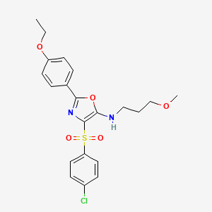 molecular formula C21H23ClN2O5S B4652683 4-[(4-chlorophenyl)sulfonyl]-2-(4-ethoxyphenyl)-N-(3-methoxypropyl)-1,3-oxazol-5-amine 