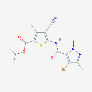 molecular formula C16H17BrN4O3S B4652719 isopropyl 5-{[(4-bromo-1,3-dimethyl-1H-pyrazol-5-yl)carbonyl]amino}-4-cyano-3-methyl-2-thiophenecarboxylate 