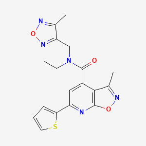 molecular formula C18H17N5O3S B4652782 N-ethyl-3-methyl-N-[(4-methyl-1,2,5-oxadiazol-3-yl)methyl]-6-(2-thienyl)isoxazolo[5,4-b]pyridine-4-carboxamide 