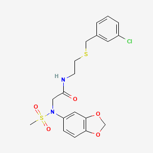 molecular formula C19H21ClN2O5S2 B4652859 N~2~-1,3-benzodioxol-5-yl-N~1~-{2-[(3-chlorobenzyl)thio]ethyl}-N~2~-(methylsulfonyl)glycinamide 