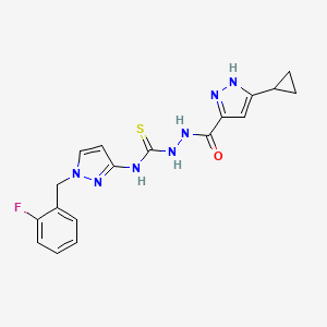 molecular formula C18H18FN7OS B4652868 2-[(5-cyclopropyl-1H-pyrazol-3-yl)carbonyl]-N-[1-(2-fluorobenzyl)-1H-pyrazol-3-yl]hydrazinecarbothioamide 