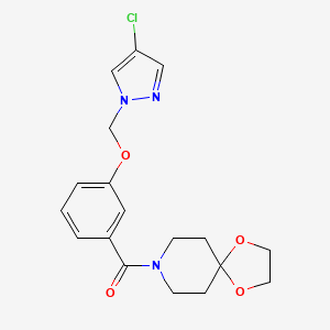 molecular formula C18H20ClN3O4 B4652986 8-{3-[(4-chloro-1H-pyrazol-1-yl)methoxy]benzoyl}-1,4-dioxa-8-azaspiro[4.5]decane 