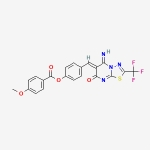 molecular formula C21H13F3N4O4S B4653074 4-{[5-imino-7-oxo-2-(trifluoromethyl)-5H-[1,3,4]thiadiazolo[3,2-a]pyrimidin-6(7H)-ylidene]methyl}phenyl 4-methoxybenzoate 