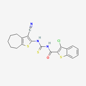 molecular formula C20H16ClN3OS3 B4653240 3-chloro-N-{[(3-cyano-5,6,7,8-tetrahydro-4H-cyclohepta[b]thien-2-yl)amino]carbonothioyl}-1-benzothiophene-2-carboxamide 