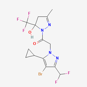 molecular formula C14H14BrF5N4O2 B4653292 1-{[4-bromo-5-cyclopropyl-3-(difluoromethyl)-1H-pyrazol-1-yl]acetyl}-3-methyl-5-(trifluoromethyl)-4,5-dihydro-1H-pyrazol-5-ol 