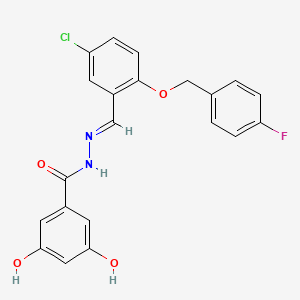 molecular formula C21H16ClFN2O4 B4653323 N'-{5-chloro-2-[(4-fluorobenzyl)oxy]benzylidene}-3,5-dihydroxybenzohydrazide 