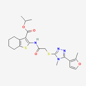 molecular formula C22H26N4O4S2 B4653343 isopropyl 2-[({[4-methyl-5-(2-methyl-3-furyl)-4H-1,2,4-triazol-3-yl]thio}acetyl)amino]-4,5,6,7-tetrahydro-1-benzothiophene-3-carboxylate 
