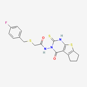molecular formula C18H16FN3O2S3 B4653375 2-[(4-fluorobenzyl)thio]-N-(2-mercapto-4-oxo-6,7-dihydro-4H-cyclopenta[4,5]thieno[2,3-d]pyrimidin-3(5H)-yl)acetamide 